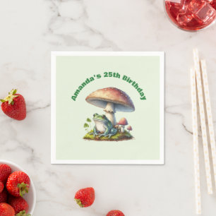Frog Under a Mushroom Cute Nature Birthday Napkin