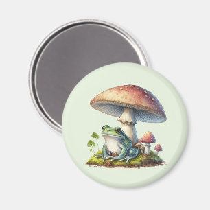 Frog Under a Mushroom Cute Nature Magnet