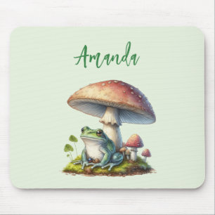 Frog Under a Mushroom Cute Nature Mouse Mat