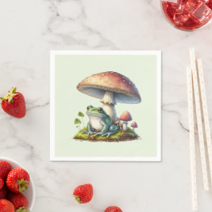 Frog Under a Mushroom Cute Nature Napkin