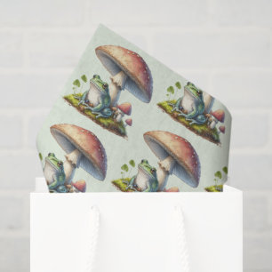 Frog Under a Mushroom Cute Nature Pattern Tissue Paper