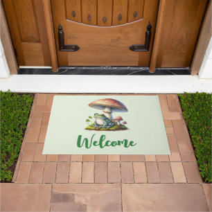 Frog Under a Mushroom Cute Nature Welcome Doormat