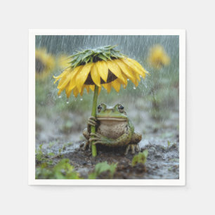Frog Under a Sunflower Umbrella in Rain Napkin