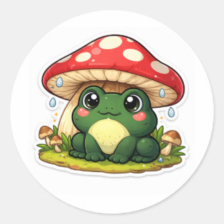 Frog Under An Oversized Mushroom Classic Round Sticker