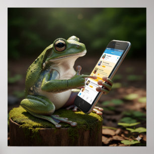Frog Using a Cell Phone Poster
