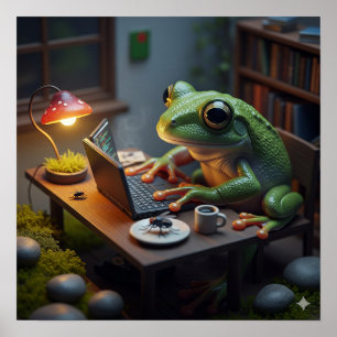 Frog Using a Computer Poster