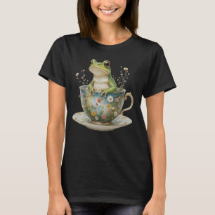 Frog Vintage Tea Cup Floral Flowers Amphibian Frog T-Shirt