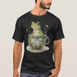Frog Vintage Tea Cup Floral Flowers Amphibian Frog T-Shirt
