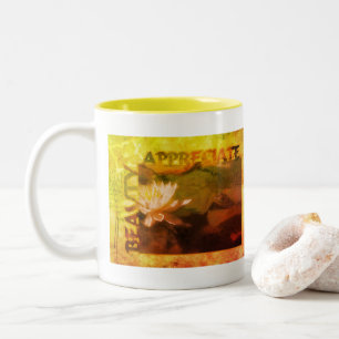Frog Water Lily Appreciate Beauty Inspirational Two-Tone Coffee Mug