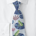 Frog Watercolor Blue Tie<br><div class="desc">Lovely watercolor frogs sitting on water lily pads in a light blue pond. Perfect for nature,  animal and amphibian lovers.  Original art by Nic Squirrell.</div>