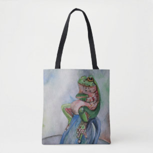 Frog Watercolor Painting Tote