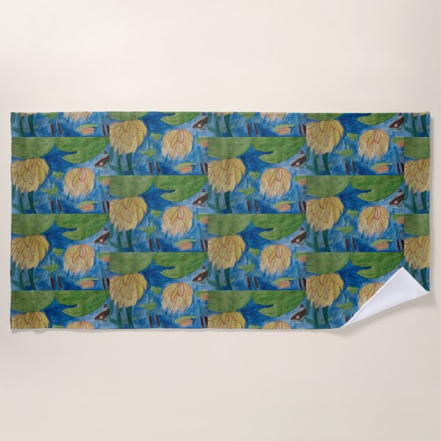 Frog & Waterlilies Beach Towel (Front)
