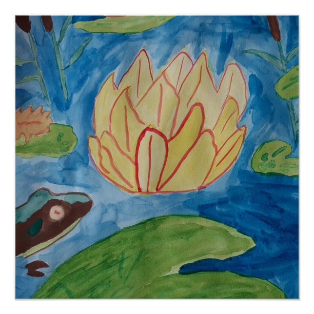 Frog & Waterlilies Glossy Poster (Front)