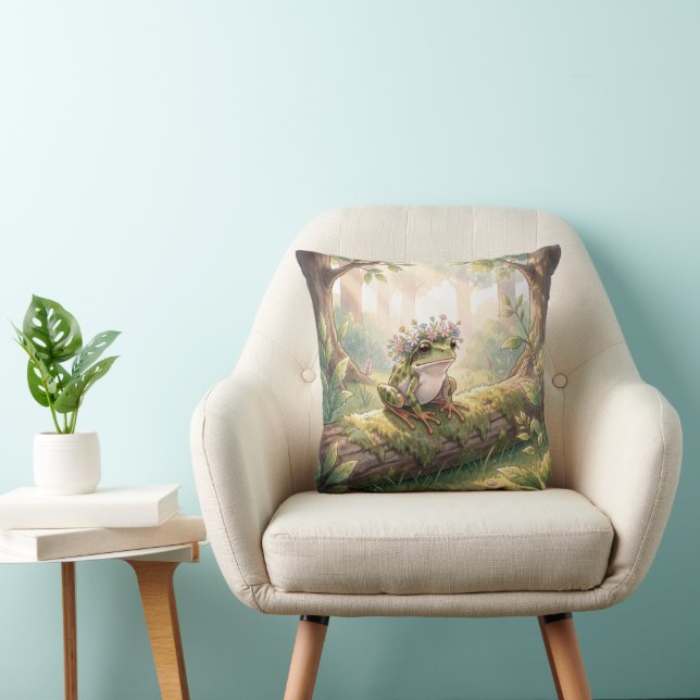 Frog Wearing a Floral Crown In Forest Cushion (Chair)