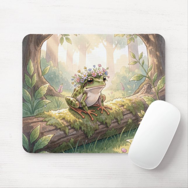 Frog Wearing a Floral Crown In Forest Mouse Mat (With Mouse)