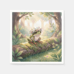 Frog Wearing a Floral Crown In Forest Napkin