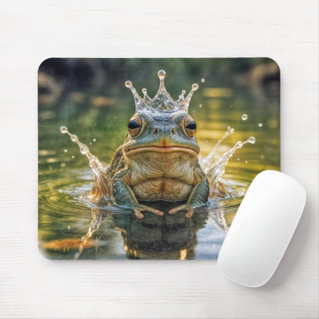 Frog Wearing a Water Splash Crown Mouse Mat (With Mouse)