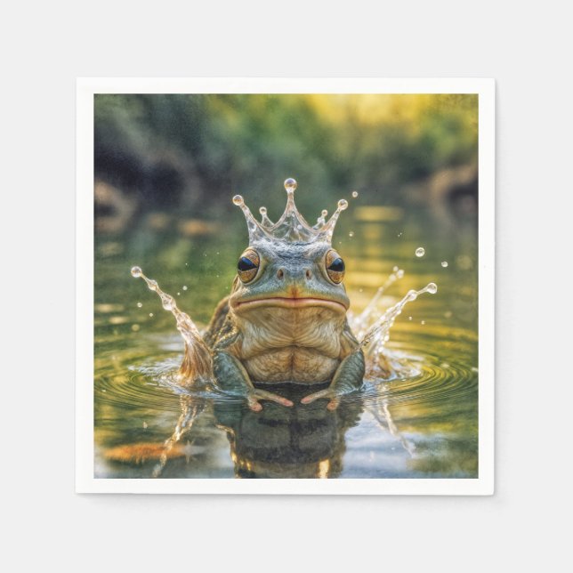 Frog Wearing a Water Splash Crown Napkin (Front)