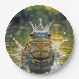 Frog Wearing a Water Splash Crown Paper Plate