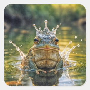 Frog Wearing a Water Splash Crown Square Sticker