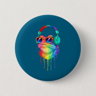 Frog Wearing Headphones And Sungles Edm Rave Desig 6 Cm Round Badge