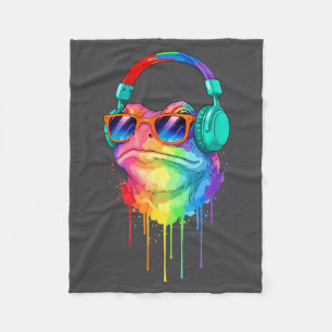 Frog Wearing Headphones And Sungles Edm Rave Desig Fleece Blanket