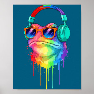 Frog Wearing Headphones And Sungles Edm Rave Desig Poster
