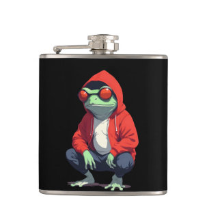 Frog Wearing Hoodie Funny Cool Animal Character Hip Flask