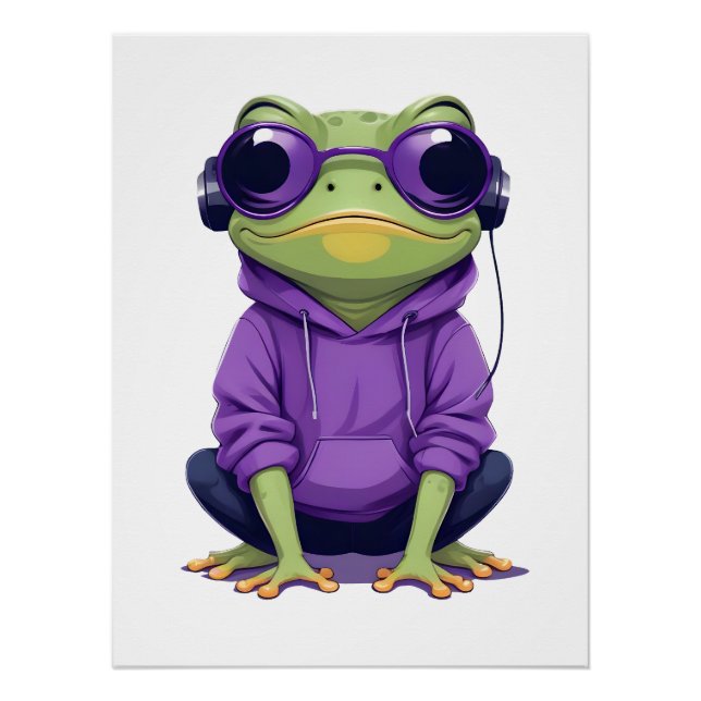 Frog Wearing Hoodie Funny Cool Animal Character  Poster (Front)