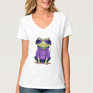 Frog Wearing Hoodie Funny Cool Animal Character T-Shirt