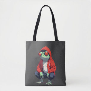 Frog Wearing Hoodie Funny Cool Animal Character Tote Bag