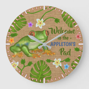 Frog Welcome to the Pad Tropical Personalised Name Large Clock