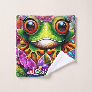 Frog Whimsical Abstract Art Floral Personalised Wash Cloth