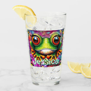 Frog Whimsical Abstract Floral Frogs Personalised Glass