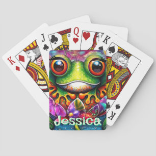 Frog Whimsical Abstract Floral Frogs Personalised Playing Cards