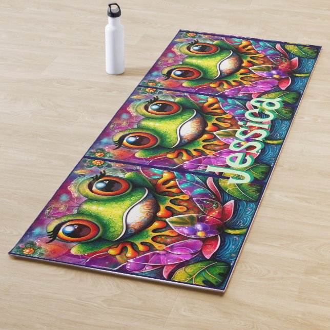 Frog Whimsical Abstract Floral Frogs Personalised Yoga Mat (In Situ)