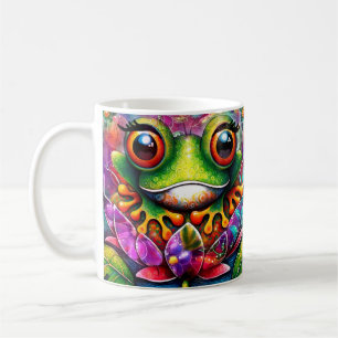 Frog Whimsical Abstract Painting Art Floral Green Coffee Mug