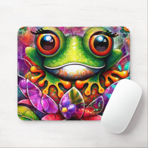 Frog Whimsical Abstract Painting Art Floral Green Mouse Mat