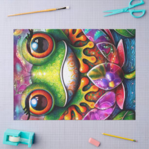 Frog Whimsical Painting Floral Decoupage Tissue Paper