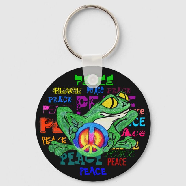 Frog with a peace Sign Key Ring (Front)