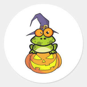 Frog With A Witch Hat In Pumpkin Classic Round Sticker