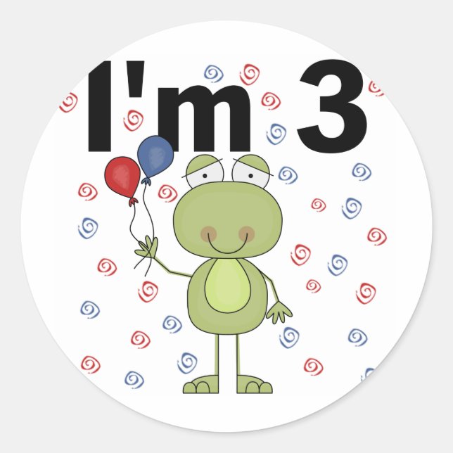 Frog With Balloons 3rd Birthday Classic Round Sticker (Front)