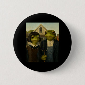 Frog With Bob Haircut Aamerican Gothic Gen Z Farm 6 Cm Round Badge