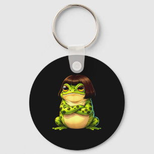 Frog with bob haircut funny quirky frog meme key ring