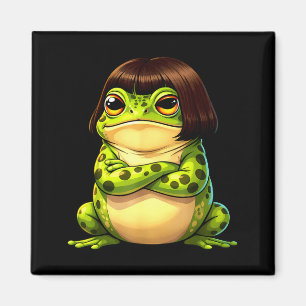 Frog with bob haircut funny quirky frog meme magnet