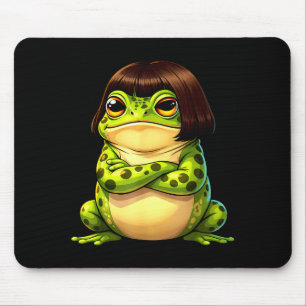 Frog with bob haircut funny quirky frog meme mouse mat
