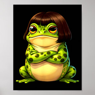 Frog with bob haircut funny quirky frog meme poster