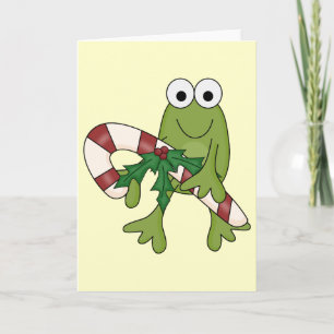 Frog With Candy Canes Tshirts and Gifts Holiday Card
