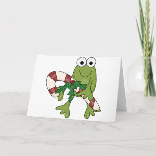 Frog With Candy Canes Tshirts and Gifts Holiday Card