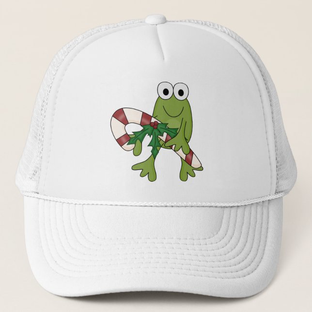 Frog With Candy Canes Tshirts and Gifts Trucker Hat (Front)